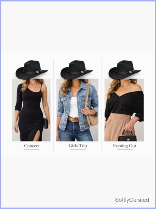 Wide Brim Western Cowgirl Hat, Structured Rancher Style, Adjustable Band, 56-58 main image 6